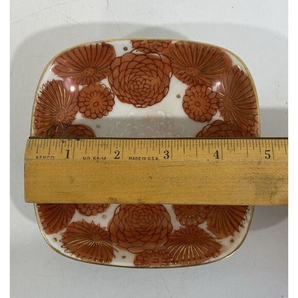 Genuine Kutani Japanese Handpainted Square Dish Bowl Chrysanthemum - Picture 9 of 9
